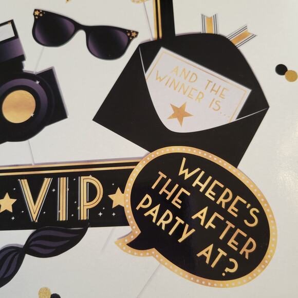 Hollywood VIP Party Photo Booth Props 12-Piece Set Black & Gold Decor Awards - Picture 9 of 13